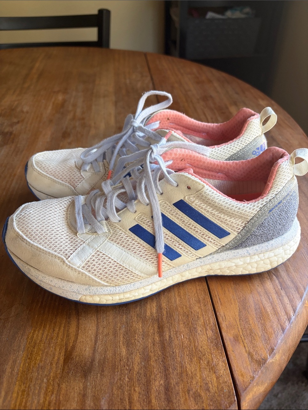 adidas Athletic Running Shoes Cream Blue Coral